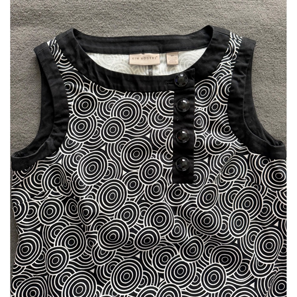 Kim Rogers Petite Black White Swirl Geometric Mod Shift Dress Size 8P